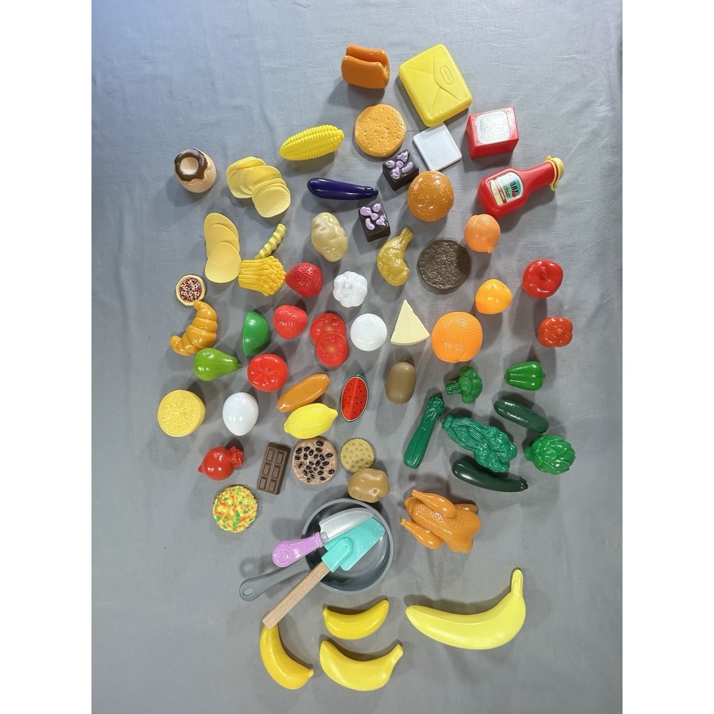 Play Food Toy Lot Plastic 75 Pieces Fruits Vegies Pan Mixed Lot